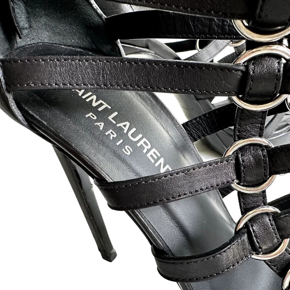 Saint Laurent Nina Cage Sandals Size 38.5 Calfskin Black w/Box Dustbag 316198 - Picture 9 of 12